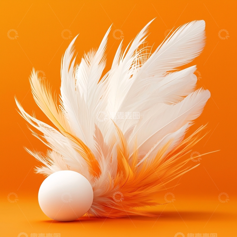 高清大图下载【趣麦麦图】橙色背景下的羽毛和蛋