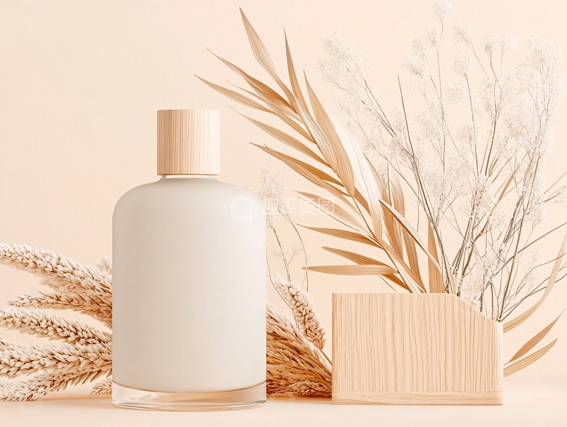 高清大图下载【趣麦麦图】米色背景上的化妆品瓶和肥皂