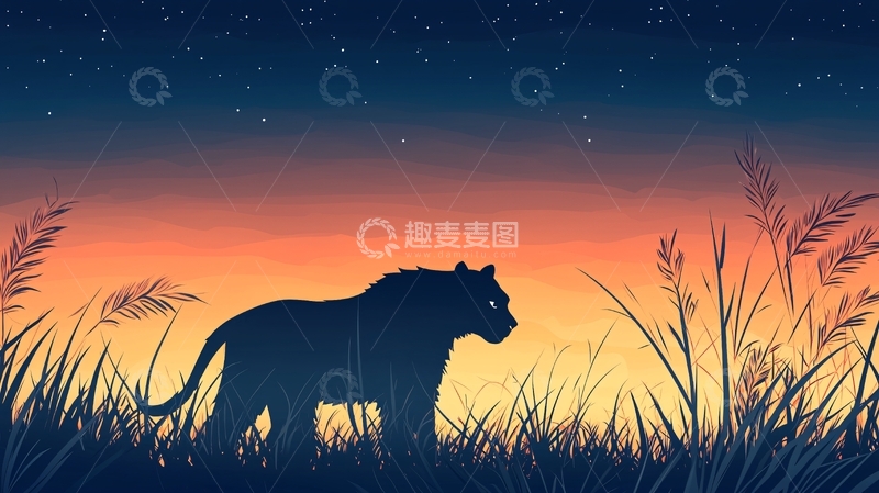 高清大图下载【趣麦麦图】夜幕下的剪影猛兽
