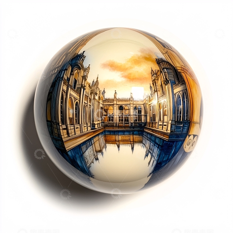 高清大图下载【趣麦麦图】球体中的城市建筑倒影