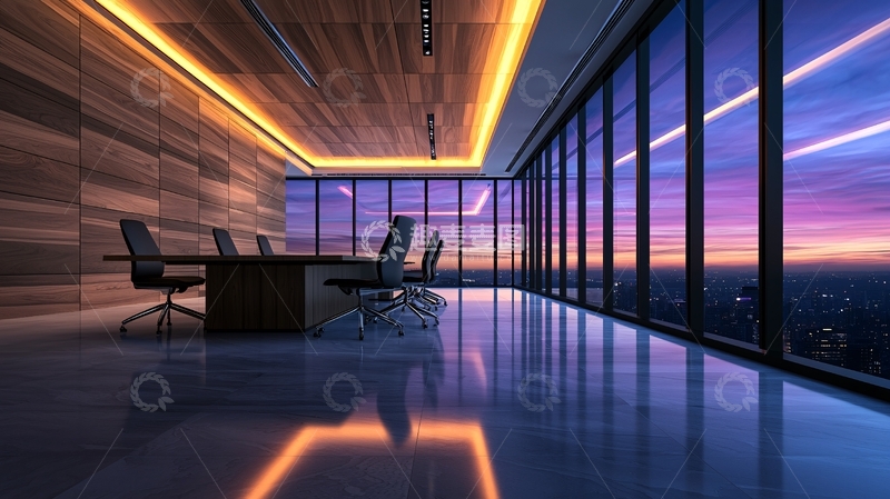 高清大图下载【趣麦麦图】办公室夜景紫色天空