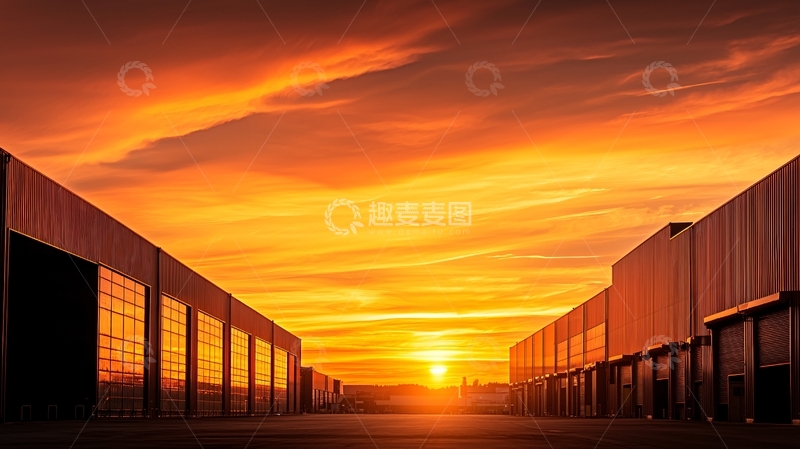 高清大图下载【趣麦麦图】工业区金色日落