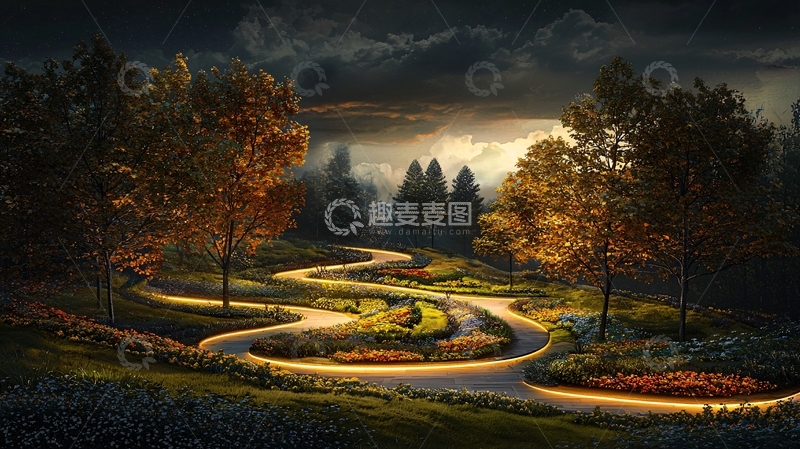 高清大图下载【趣麦麦图】蜿蜒小路穿过森林的景色