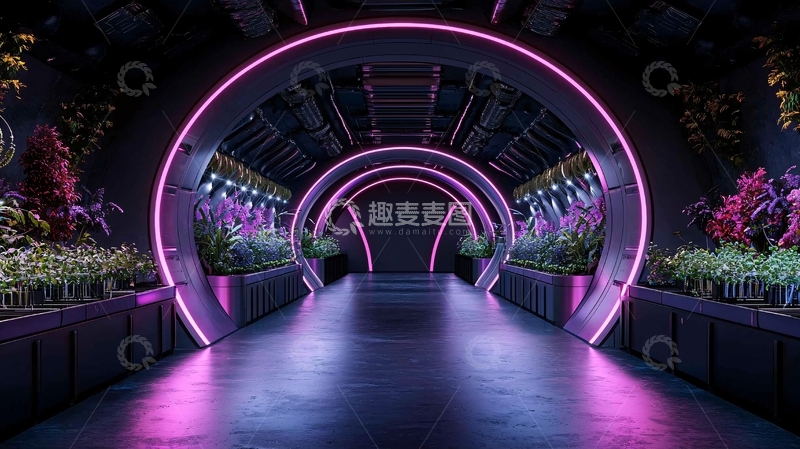 高清大图下载【趣麦麦图】未来感紫色霓虹灯通道