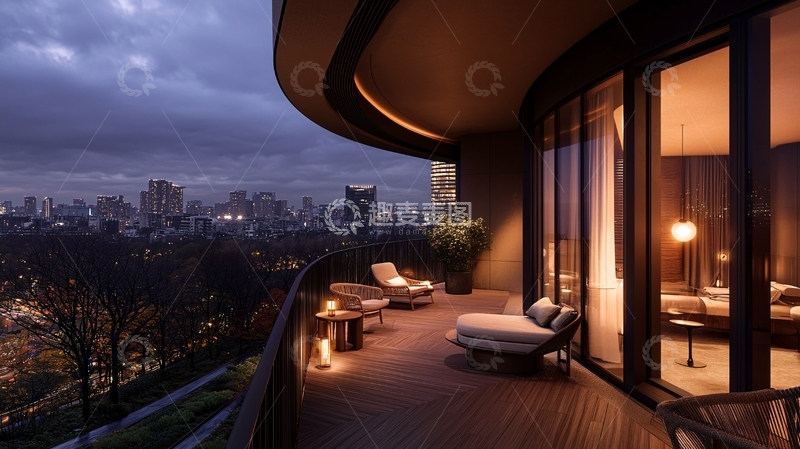 高清大图下载【趣麦麦图】-豪华酒店阳台夜景