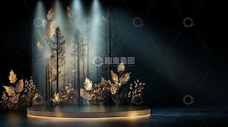 高清大图下载【趣麦麦图】金色树叶舞台背景
