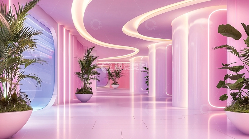 高清大图下载【趣麦麦图】未来主义粉色走廊
