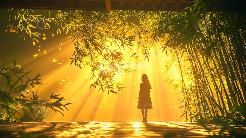 高清大图下载【趣麦麦图】阳光穿过竹林照亮背影