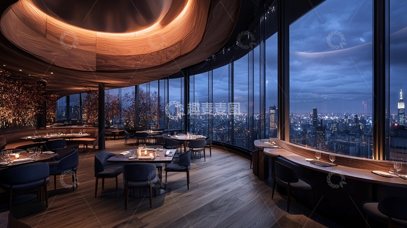 高清大图下载【趣麦麦图】豪华餐厅高层夜景