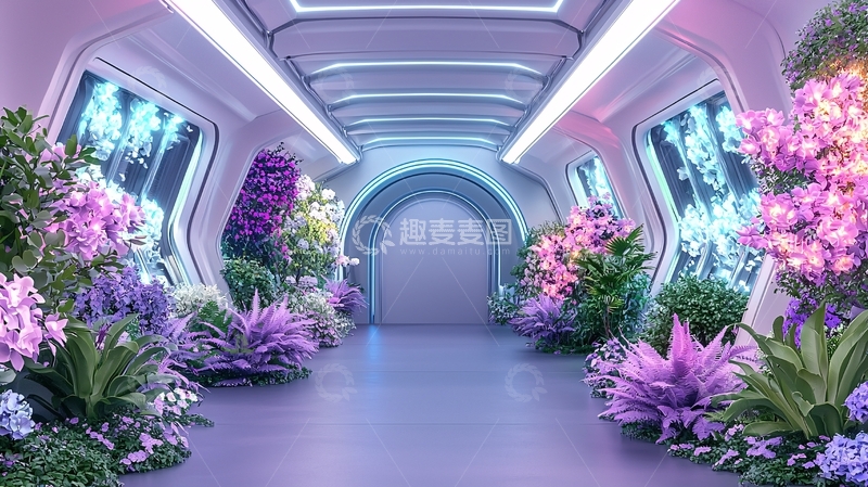 高清大图下载【趣麦麦图】未来感花园走廊