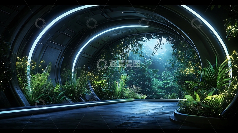 高清大图下载【趣麦麦图】科幻隧道中的自然景观