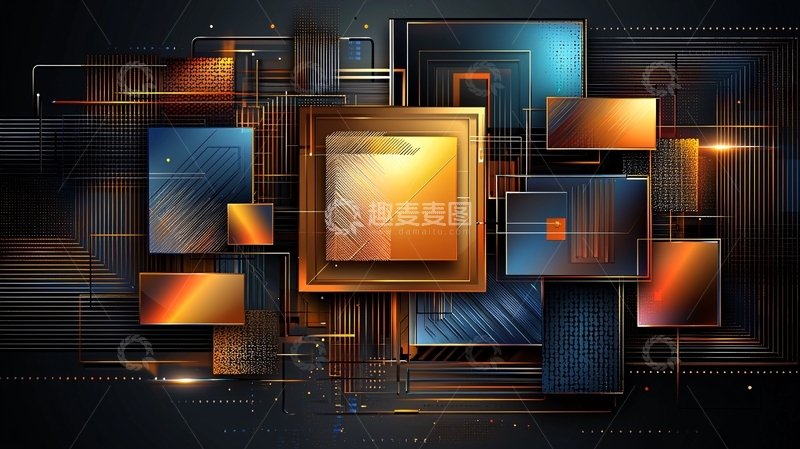 高清大图下载【趣麦麦图】金色蓝色科技感芯片