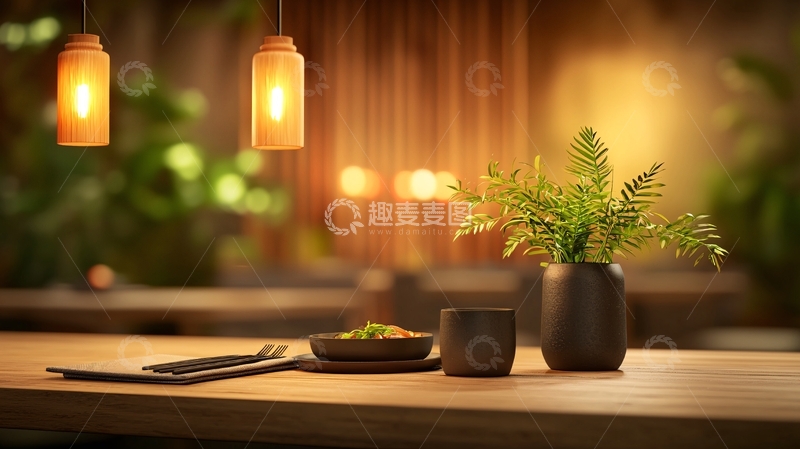高清大图下载【趣麦麦图】温暖灯光下的餐桌静物