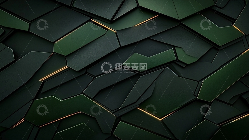 高清大图下载【趣麦麦图】抽象深绿色多边形