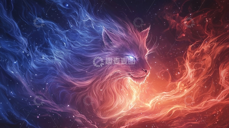 高清大图下载【趣麦麦图】蓝红色火焰中的狼头