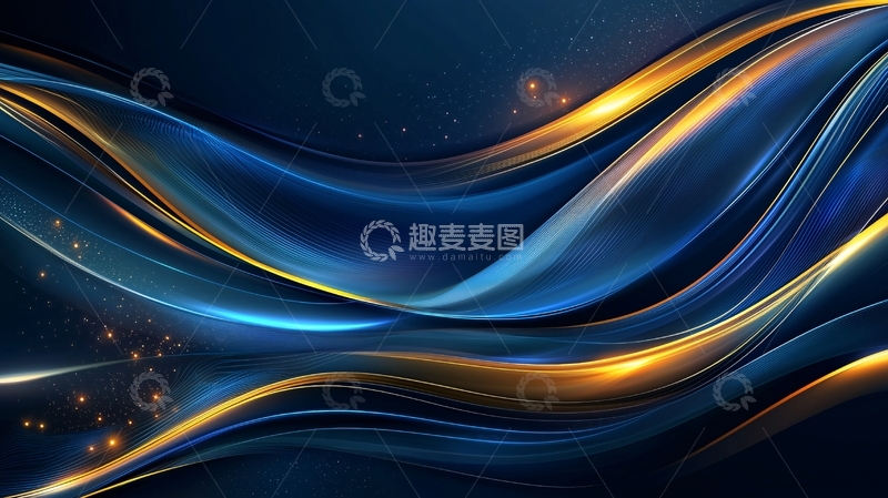 高清大图下载【趣麦麦图】蓝色金色交织的抽象线条