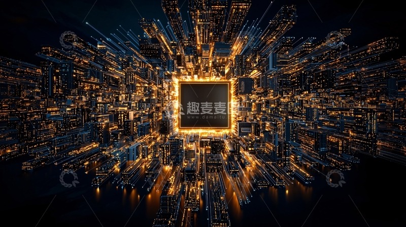 高清大图下载【趣麦麦图】金色光芒四射的芯片