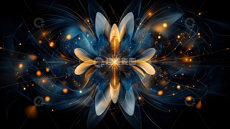 高清大图下载【趣麦麦图】蓝色金色花朵绽放光芒