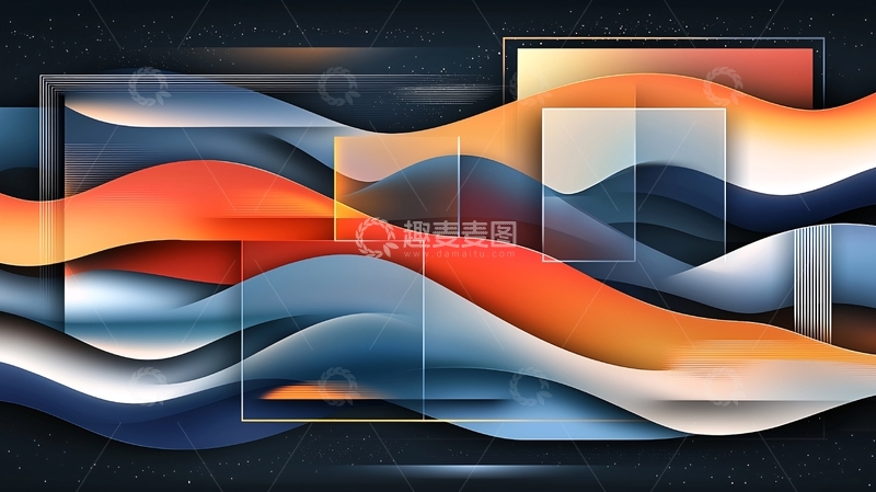 高清大图下载【趣麦麦图】抽象波浪线条与几何框架