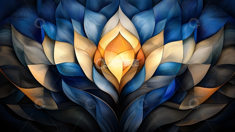 高清大图下载【趣麦麦图】蓝色金色对称花朵