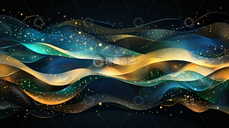 高清大图下载【趣麦麦图】流动的金色蓝色星光背景