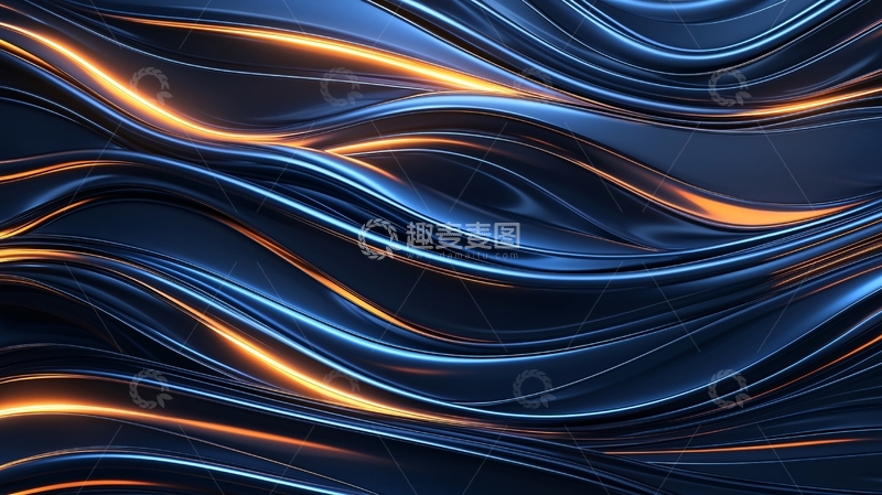 高清大图下载【趣麦麦图】蓝色金色流体波纹背景