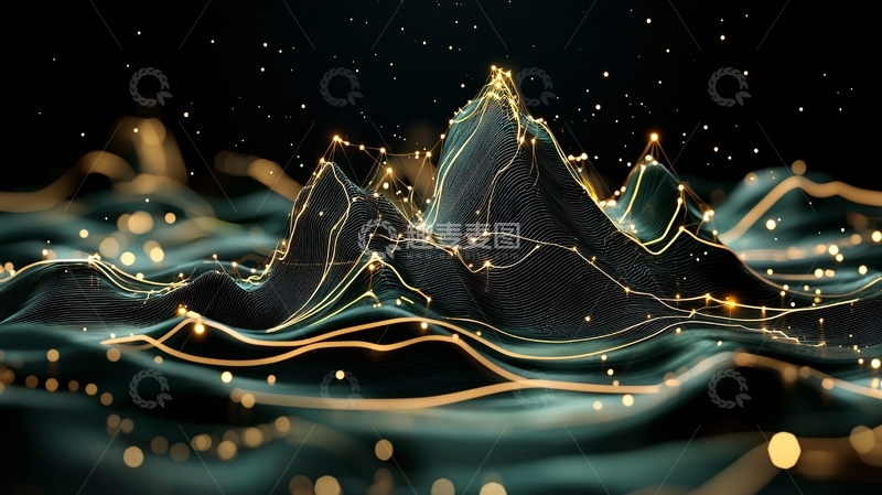 高清大图下载【趣麦麦图】抽象山脉与金色光线