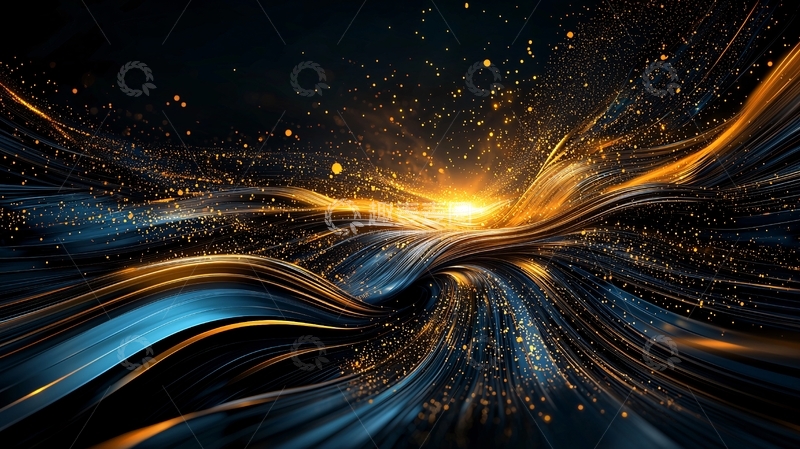 高清大图下载【趣麦麦图】金色光芒与蓝色曲线交织