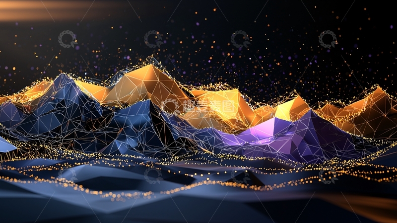 高清大图下载【趣麦麦图】夜空下抽象山脉发光