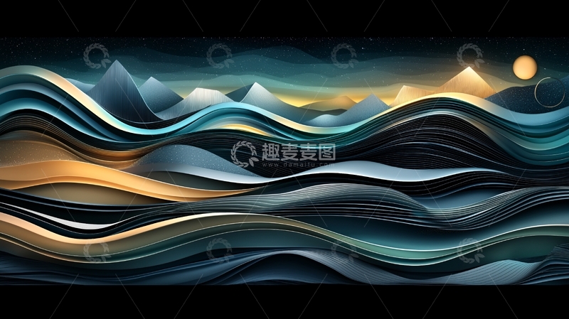 高清大图下载【趣麦麦图】抽象波浪山脉夜景