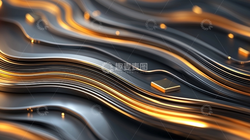 高清大图下载【趣麦麦图】黑色金色流体金属质感