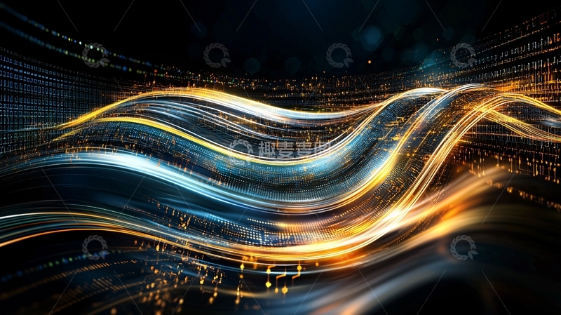 高清大图下载【趣麦麦图】金色蓝色交织的抽象光线