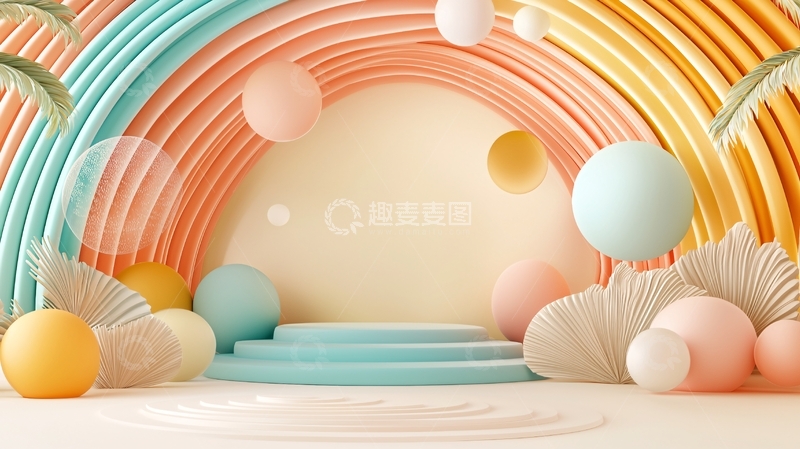 高清大图下载【趣麦麦图】彩色拱形背景展台