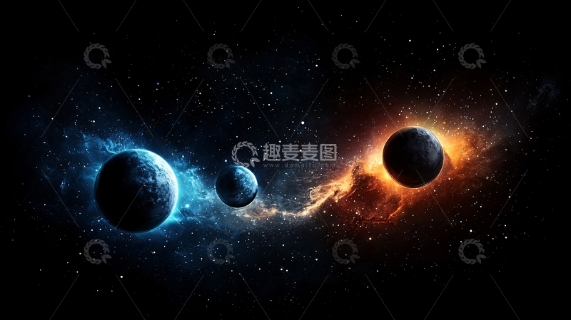 高清大图下载【趣麦麦图】蓝色和橙色星云中的行星