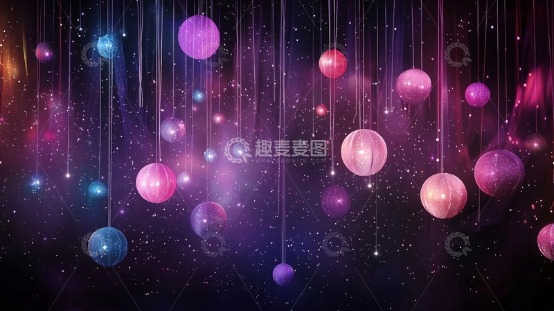 高清大图下载【趣麦麦图】梦幻星空中的球形灯光