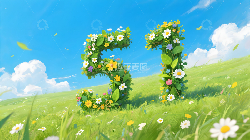 高清大图下载【趣麦麦图】绿植装饰数字51五一劳动节春日创意背景图