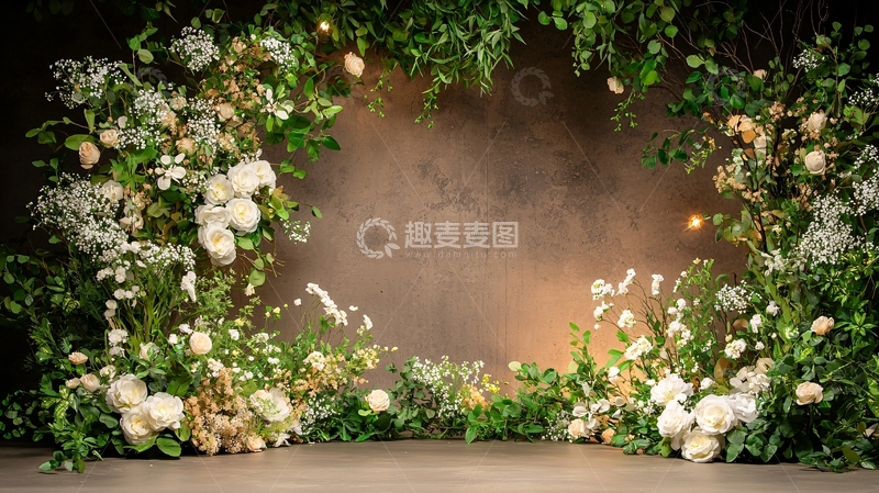 高清大图下载【趣麦麦图】鲜花绿叶构成的圆形背景