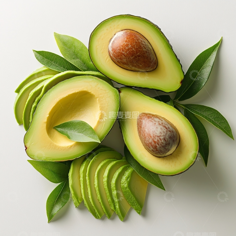 高清大图下载【趣麦麦图】牛油果切片和绿叶