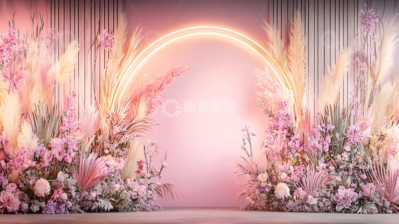 高清大图下载【趣麦麦图】粉色花朵环绕的拱门背景