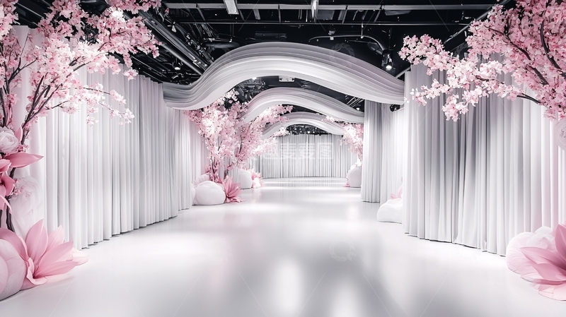 高清大图下载【趣麦麦图】粉色花朵装饰的白色通道
