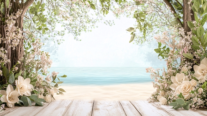 高清大图下载【趣麦麦图】海边花卉拱门