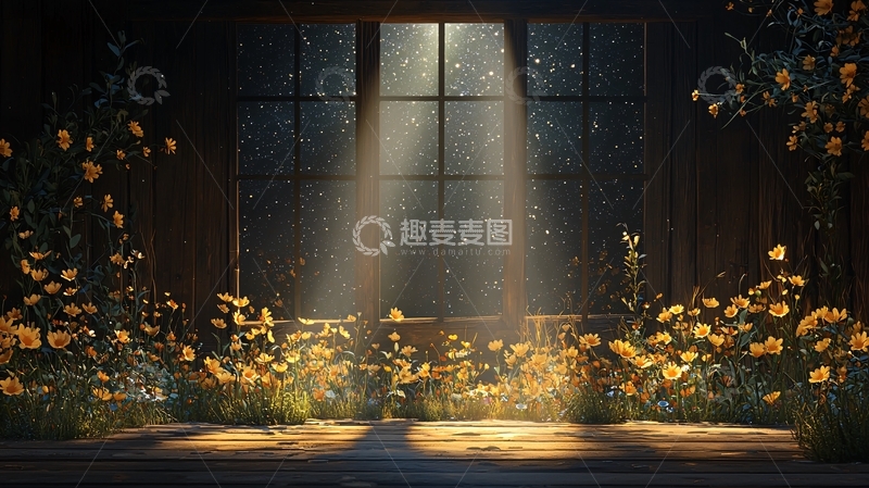 高清大图下载【趣麦麦图】窗边花丛阳光照射