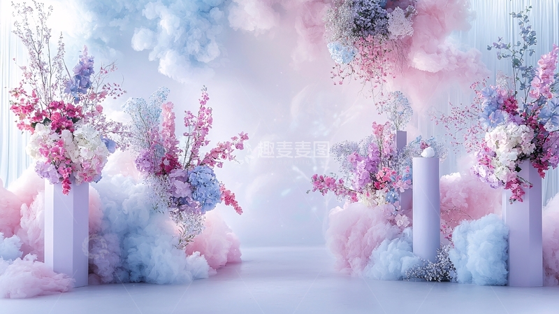 高清大图下载【趣麦麦图】粉色蓝色花卉梦幻场景