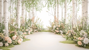 白色树林鲜花小路