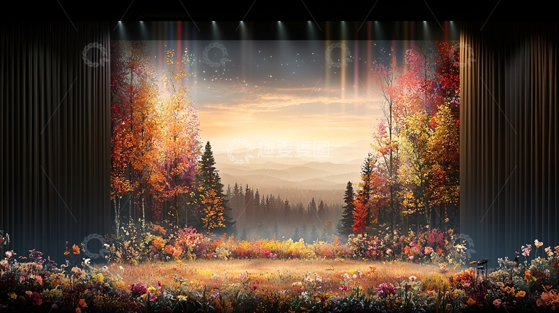 高清大图下载【趣麦麦图】秋日森林舞台背景