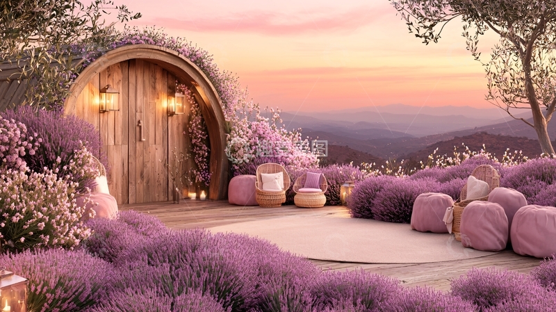 高清大图下载【趣麦麦图】梦幻紫色彩小屋场景