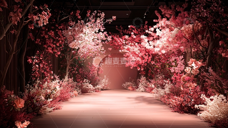 高清大图下载【趣麦麦图】粉色花朵隧道场景