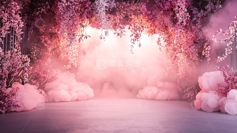 高清大图下载【趣麦麦图】粉色花朵拱门舞台背景