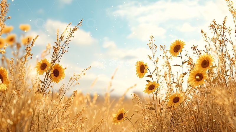 高清大图下载【趣麦麦图】金色麦田里的向日葵
