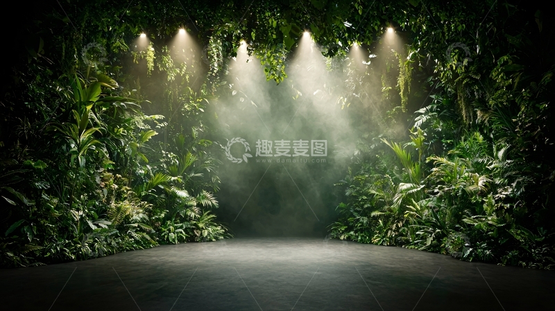 高清大图下载【趣麦麦图】绿色植物环绕的舞台背景